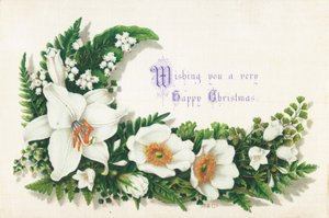 Rosas e lírio selvagens do vale, cartão de Natal de English School