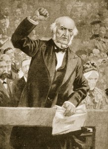 William Gladstone falando em uma reunião em Liverpool em 24 de setembro de 1896 de English School