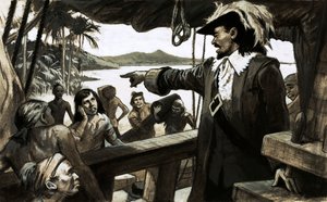 William Paterson tentou fundar uma nova colónia comercial no Istmo do Panamá (guache no papel) de English School