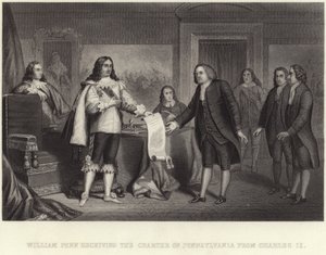 William Penn recebendo a Carta da Pensilvânia de Charles II de English School