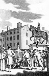William Stroud, &39;Um homem chicoteado na cauda do carro para pequeno furto de Charing Cross para os Horse Guards&39;, gravado para o Tyburn Chronicle de English School