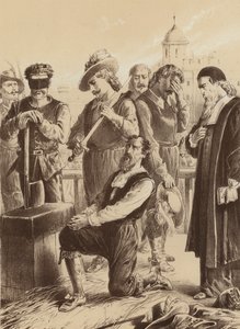 William Viscount Stafford, "Ele ajoelhou-se perante o bloco" (litografia) de English School