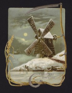 Moinho de vento na neve (cromolitho) de English School