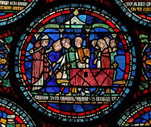 Janela s6 representando uma cena de um St Thomas Becket Janela do milagre: Gilbert de Brun  Funeral de English School