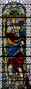 Janela w36 representando St Christopher - uma figura híbrida de vidro francês C16 e Inglês C15 montada em 1956 de English School