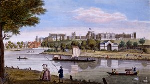 Castelo de Windsor do outro lado do Tâmisa, c.1760s (gravura colorida à mão) de English School