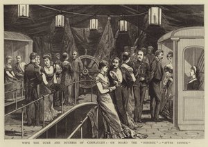 Com o Duque e a Duquesa de Connaught, a bordo do "Osborne", "After Dinner" (gravura) de English School