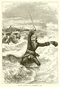 Wolfe aterrissando em Louisburg, 1758 de English School