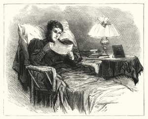 Mulher aprendendo de uma falência bancária e a perda do seu dinheiro (litho) de English School