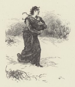 Mulher com bebé na neve (gravura) de English School