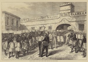 Mulheres saindo do Castelo de Cape Coast com Provisões para as Tropas (gravura) de English School