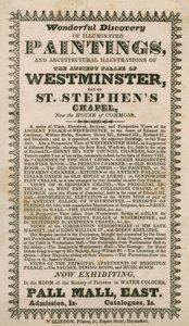 Descoberta maravilhosa de pinturas iluminadas e ilustrações arquitetônicas do antigo Palácio de Westminster e da Capela de St Stephens, agora a Câmara dos Comuns de English School