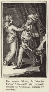 Corte de madeira que fez serviço para Noites Árabes, Barba Azul, etc (gravura) de English School