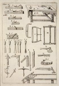 Ferramentas para trabalhar madeira, pub. gravura de 1683. de English School