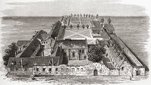 Worcester College, anteriormente Gloucester Hall, Oxford, c.1673, de "Uma Breve História do Povo Inglês", de JR Green, publicado em 1893 de English School