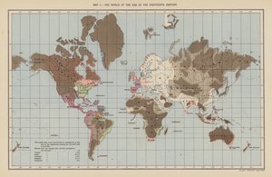 O mundo no final do século XVIII (litografia a cores) de English School