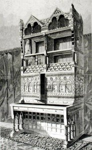 Escrita de mesa e caixa de livro na exposição de arquitectura, executada pelo Sr. James Forsyth, a partir do desenho do Sr. R. Norman Shaw de English School