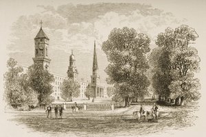 Yale College, New Haven, em c.1870, de &39;American Pictures&39; publicado pela Religious Tract Society, 1876 de English School