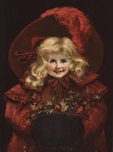 Menina jovem, desgastar, um, casaco vermelho, e, bonnet de English School
