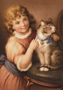 Menina com um gato (chromolitho) de English School