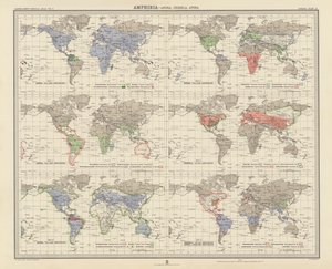 Zoogeografia: Amphibia, Anura, Urodela, Apoda (litografia a cores) de English School