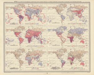 Zoogeografia: Aves, Ralliformes, Opisthocomiformes, Columbiformes, Pteroclidiformes, Hemipodii, Galliformes, Tinamiformes, Apterygiformes, Casuariiformes, Struthioniformes, Rheiformes (litografia a cores) de English School