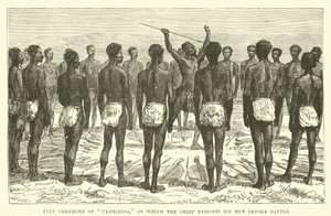 Cerimônia Zulu de Ukuncinsa, em que o chefe exortar seus homens antes da batalha de English School