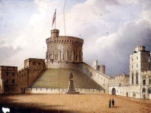 Placa de Worcester representando a Torre Redonda, Castelo de Windsor, uma de um par, c.1830-40 (porcelana) (para par ver 72834) de Enoch Doe