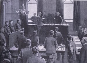 Um julgamento por traição em Bloemfontein, de After Pretoria: The Guerilla War publicado por Harmsworth Bros Limited, 1901 de Enoch Ward