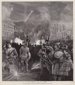 Procissão do Dia de Guy Fawkes em Lewes, Sussex, 5 de Novembro de 1892 (litho) de Enoch Ward