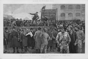 Encontro de trabalhadores desempregados em Tower Hill, Londres (litho) de Enoch Ward