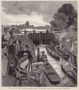 O fim da temporada de navegação: cena em Molesey Lock on the River Thames, Surrey (litho)