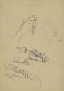 Seis Estudos de Mãos, c.1870-90 (grafite e giz sobre papel de seda)