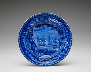 Placa, c. 1818-1846 (faiança esmaltada com chumbo com impressão de transferência) de Enoch Wood and Sons