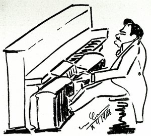 Autocaricatura do cantor lírico Enrico Caruso na pianola de Enrico Caruso