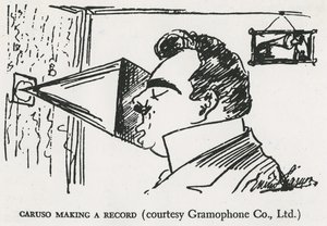Caruso fazendo sua primeira gravação de gramofone, 1902 (desenho) de Enrico Caruso