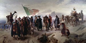 Risorgimento: "Anexação da região Abruzzo à Itália unificada em 1861" (Anexação da região Abruzzo à Itália unificada em 1861) Pintura de Enrico Gamba (1831-1883) Dim 104x207 cm Genes, Galleria d