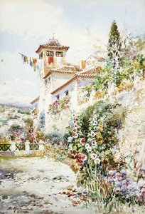 Uma casa andaluza e jardim no verão (lápis e w - c) de Enrique Marin Higuero