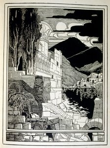 As ruínas de Sodoma, do livro Judá ilustrado por Efraim Moses Lilien (1874-1925). Lilian é considerado o pai da iconografia sionista, criada no estilo Jugendstil (art nouveau alemão). Ele ilustrou