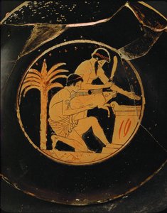 Sacrifício de um porco com inscrição: "Epidromos é belo" ... de Epidromos Painter