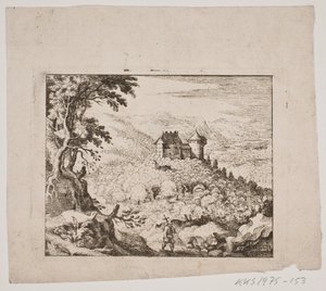Paisagem montanhosa com um castelo e um andarilho de Erasmus Sigismund Resch