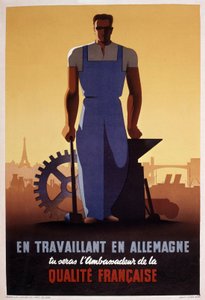 Cartaz de propaganda francês da STO (organização de trabalho obrigatório criada em 1943 durante a ocupação alemã de França) de Eric Castel