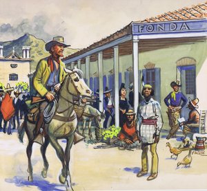 La Fonda, Santa Fé (guache sobre papel)