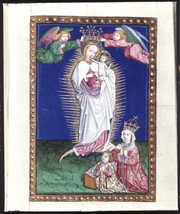Página inteira: miniatura: Madonna numa aureola, c.1464 (têmpera sobre pergaminho) de Erich Lessing
