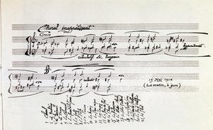 Detalhe da partitura musical de Esportes e Entretenimento de Erik Satie