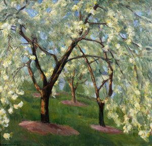 Cerejeiras em flor no jardim em Lysaker (pintura) de Erik Theodor Werenskiold