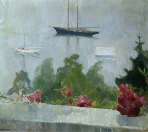 O barco, flores na varanda de Erik Theodor Werenskiold