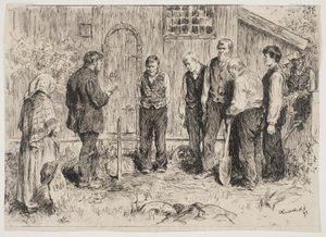 Um funeral pobre em uma aldeia de montanha norueguesa de Erik Theodor Werenskiold
