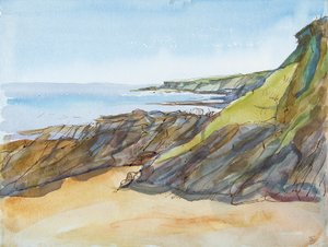 Rocky Beach na Roseland (caneta e tinta e wc no papel)