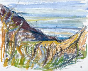 Em direção a Marsland Mouth, North Devon (caneta e tinta e wc no papel)